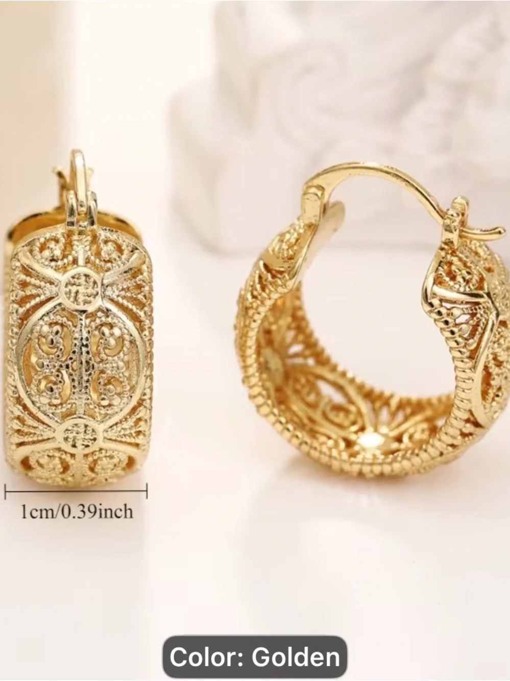 Middle Eastern Style Filigree Golden Filigree Hoop Earrings